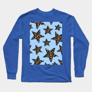 Leopard Print, Stars, on Blue Long Sleeve T-Shirt